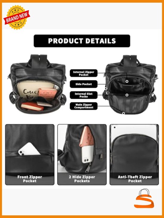 Genuine Leather Backpack Purse for Women Anti Theft Convertible Shoulder Bag